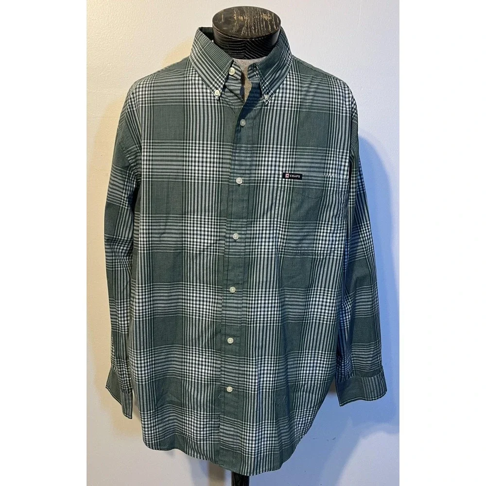 Chaps Men's‎ XL Green White Plaid Button Down Long Sleeve Easy Care Cotton Shirt